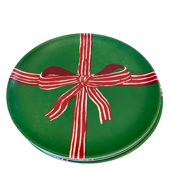 Target Threshold Red Bow Melamine Salad Plates 7in Set of 4 Holiday Green NEW - Picture 7 of 15